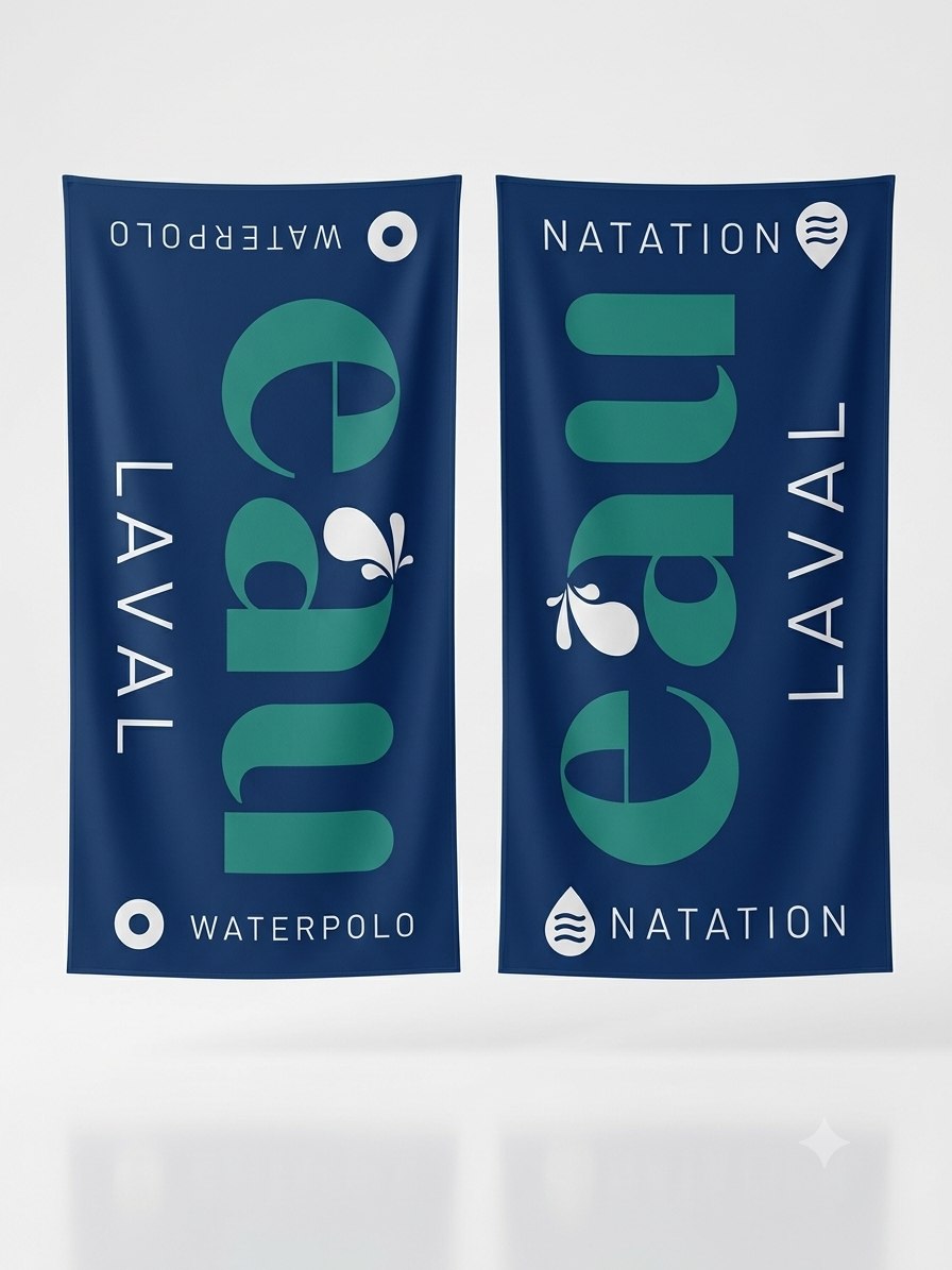 Eau Laval Natation and Water Polo custom towels, front and back